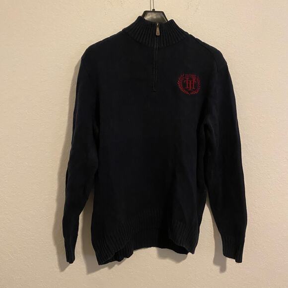 Tommy Hilfiger PullOver Heavy Sweater 1/4 Zip Long Sleeve Close Knit Large Crest